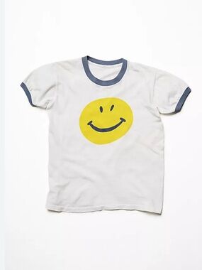 White Smiley Face Ringer Tee